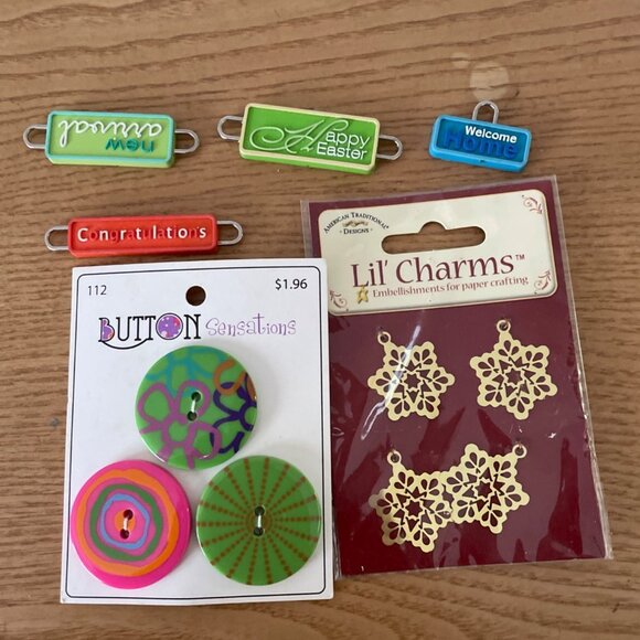 Mixed Scrapbook Craft Supplies Lot w Organizer Wheel Embellishments Card Making - Picture 6 of 8